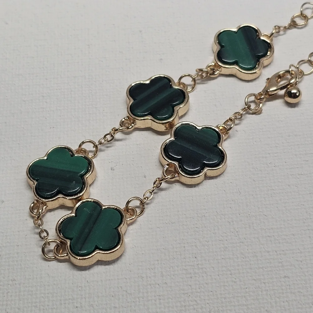 Bohemian Gold Green Clover Fashion Charm Bracelet - Picture 4 of 8